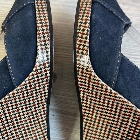 Tommy Hilfiger Vivienne wedge navy suede gingham sling peep toe sandals size 7 - Picture 10 of 14